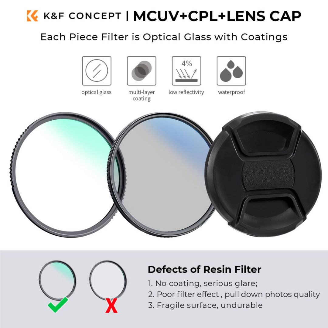 K&F Concept 49mm Camera UV + Polarizacioni Filter + Lens Cap Kit Nano K Series SKU.2032V1 - 2